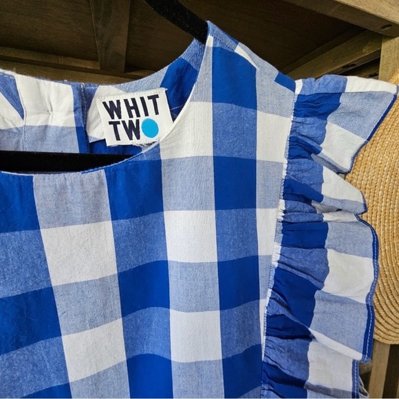 ANTHROPOLOGIE- Whit Two Cascade Ruffled Blouse Sz XL 💙🤍 - Picture 5 of 7